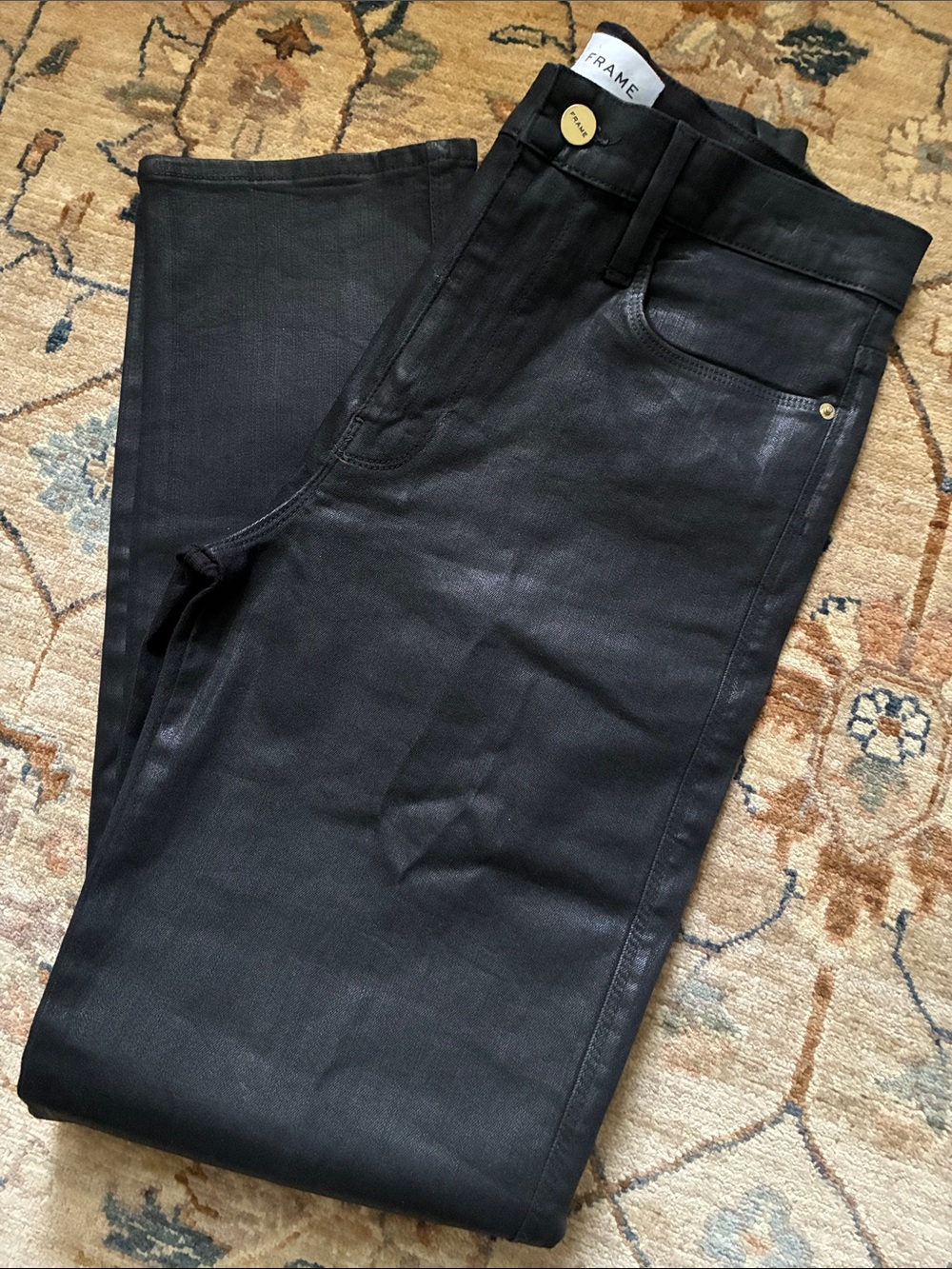 Frame Le Sylvie Slender Straight Denim Black Coated Jeans